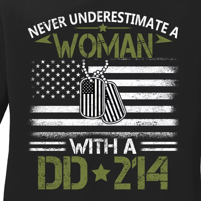 Never Underestimate An Old Man Who Has A DD214 Alumni Ladies Long Sleeve Shirt