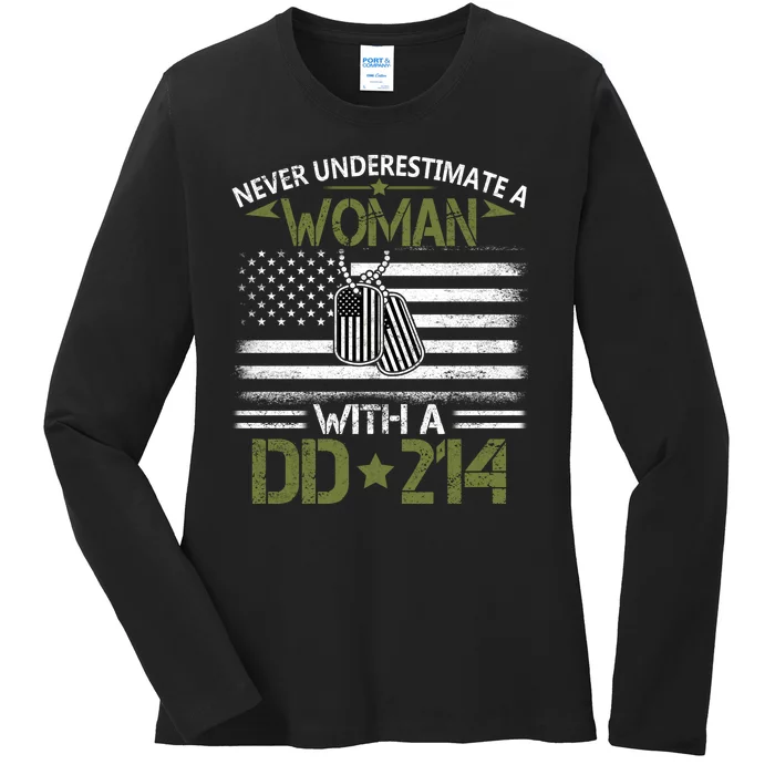 Never Underestimate An Old Man Who Has A DD214 Alumni Ladies Long Sleeve Shirt