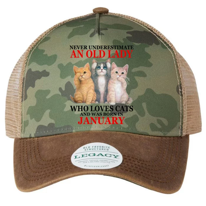 Never Underestimate An Old Lady Who Loves Cats January Legacy Tie Dye Trucker Hat