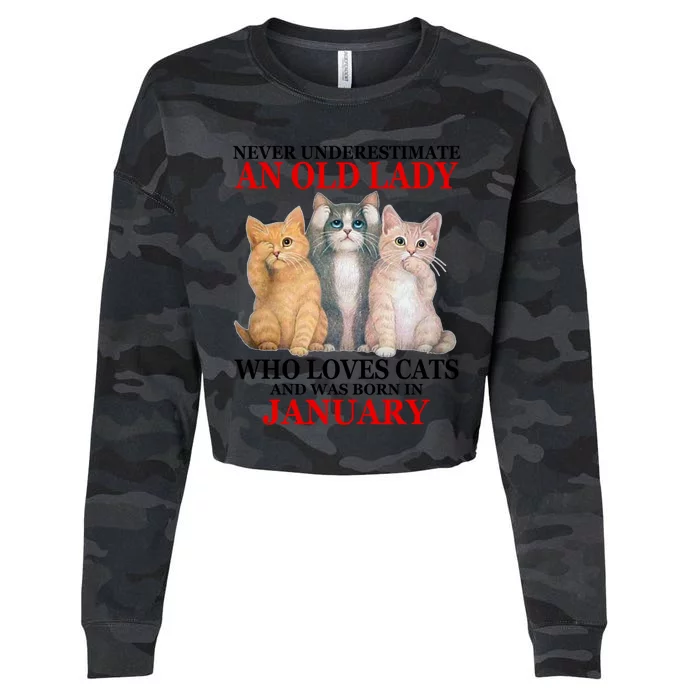 Never Underestimate An Old Lady Who Loves Cats January Cropped Pullover Crew