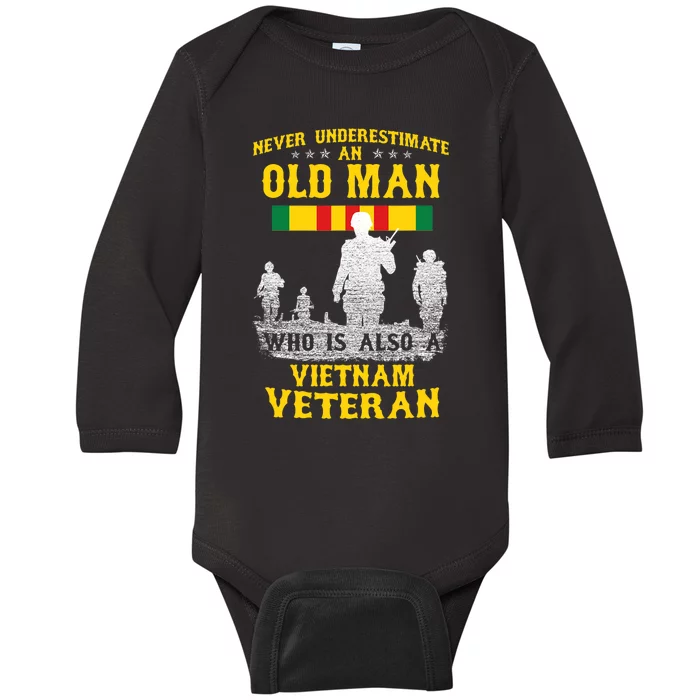 Never Underestimate An Old Man Vietnam Veteran Gift Baby Long Sleeve Bodysuit