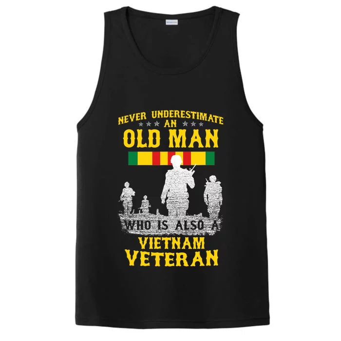 Never Underestimate An Old Man Vietnam Veteran Gift Performance Tank