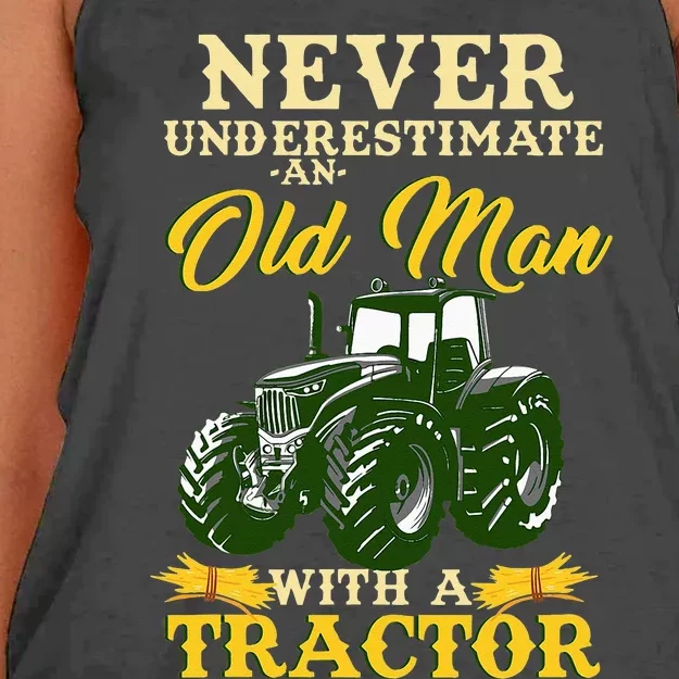 Never Underestimate An Old Man With A Tractor Women's Knotted Racerback Tank