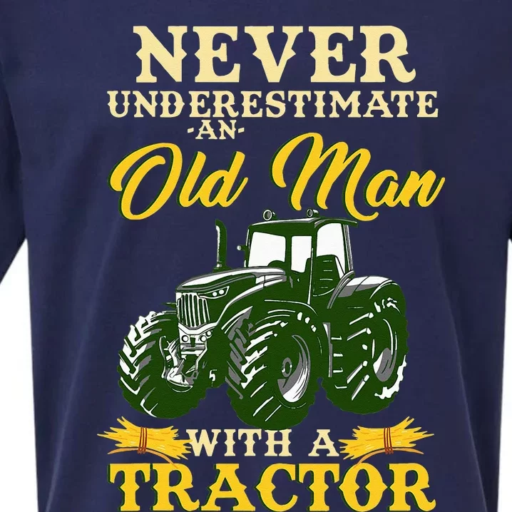 Never Underestimate An Old Man With A Tractor Sueded Cloud Jersey T-Shirt