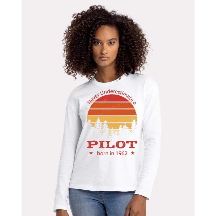 Never Underestimate A Pilot Born In 1962 Womens Cotton Relaxed Long Sleeve T-Shirt