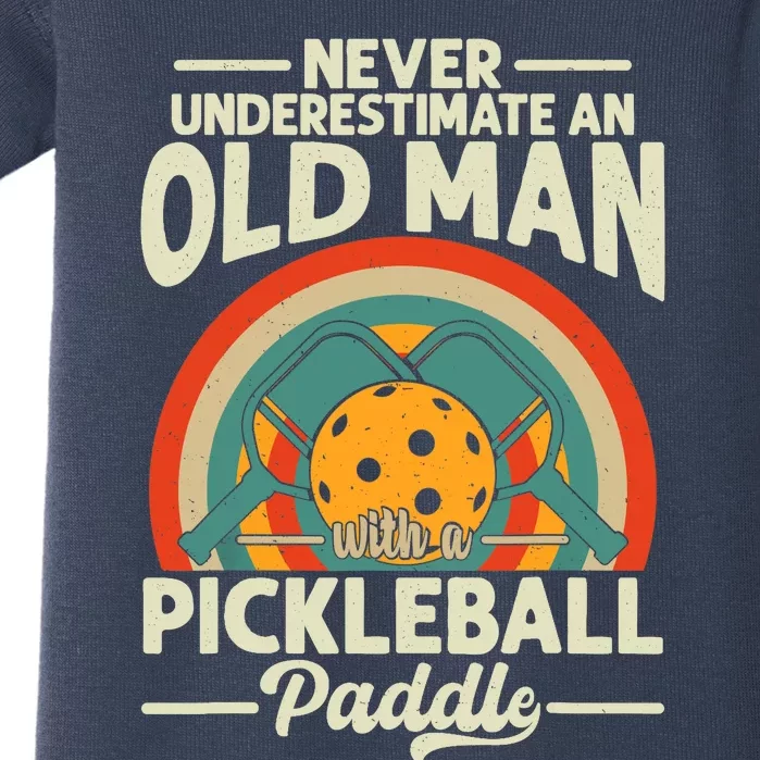 Never Underestimate An Old Man With Pickleball Paddle Player Baby Bodysuit