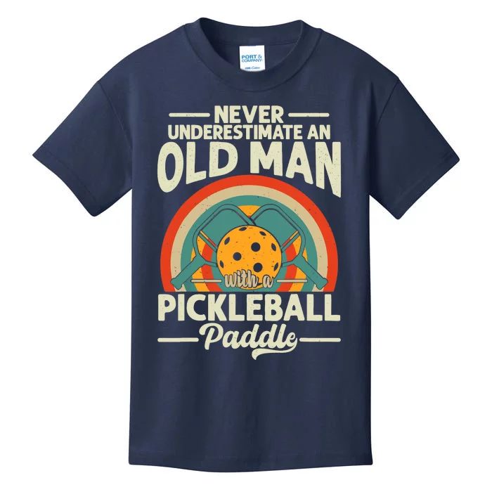 Never Underestimate An Old Man With Pickleball Paddle Player Kids T-Shirt