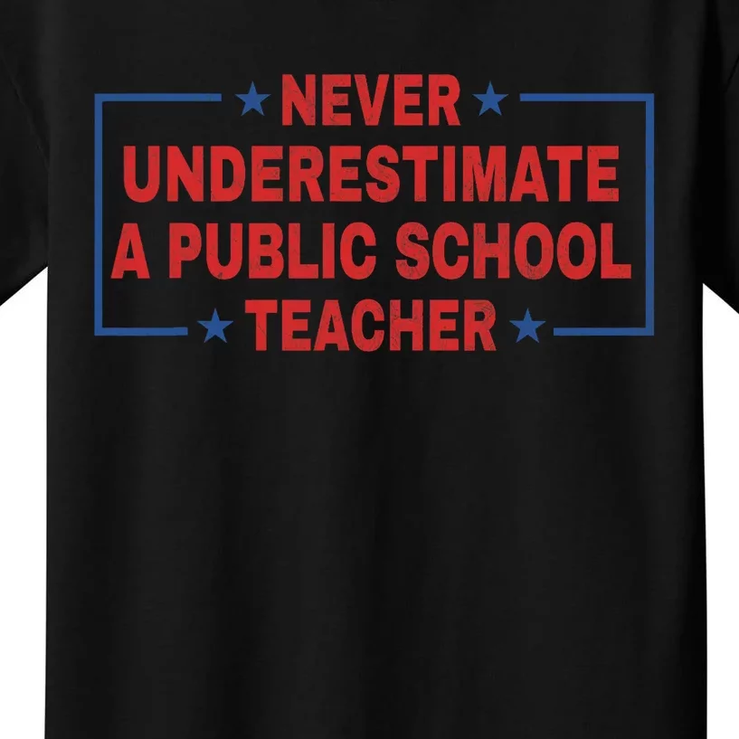 Never Underestimate A Public School Teacher Tim Walz Waltz Coach Quote Kids T-Shirt