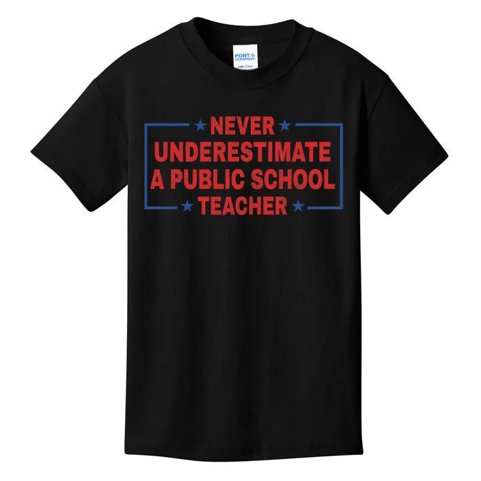 Never Underestimate A Public School Teacher Tim Walz Waltz Coach Quote Kids T-Shirt