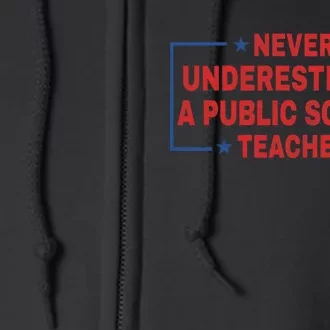 Never Underestimate A Public School Teacher Tim Walz Waltz Coach Quote Full Zip Hoodie