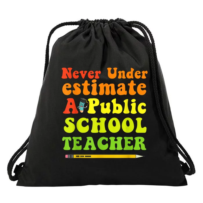 Never Underestimate A Public School Teacher Back To School Tim Walz Drawstring Bag