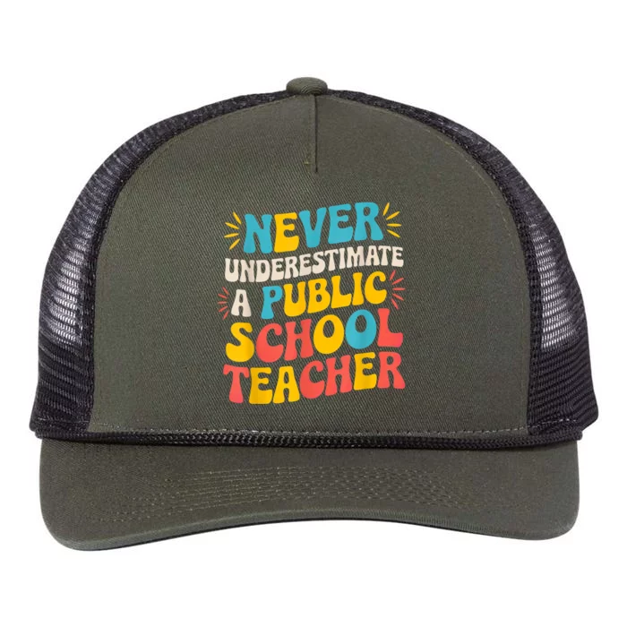 Never Underestimate A Public School Teacher Walz Harris 2024 Retro Rope Trucker Hat Cap