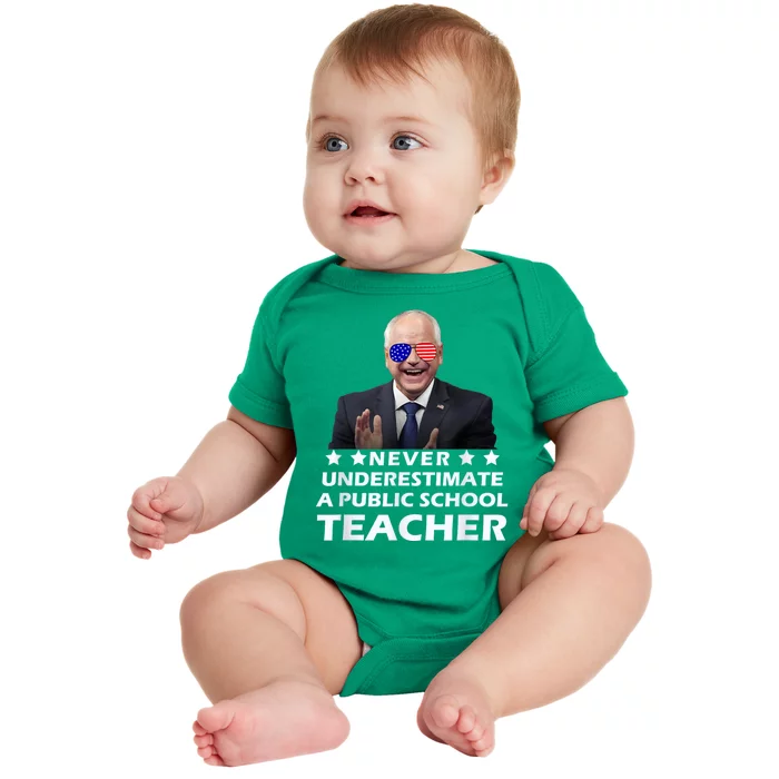 Never Underestimate A Public School Teacher Walz Harris 2024 Baby Bodysuit