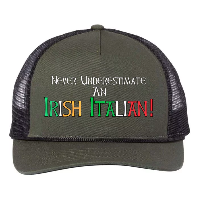 Never Underestimate An Irish Italian Proud Heritage Flag Gift Retro Rope Trucker Hat Cap