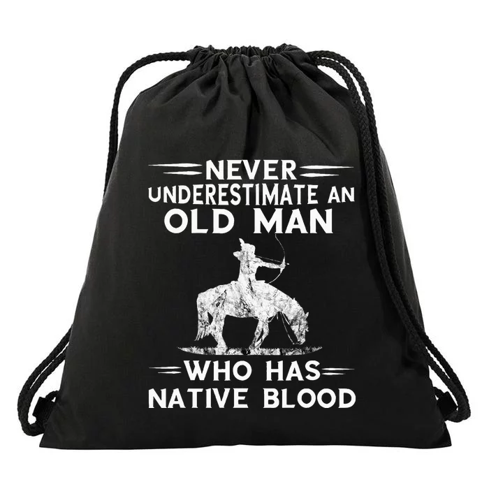 Never Underestimate An Old Man Native American Warrior Drawstring Bag