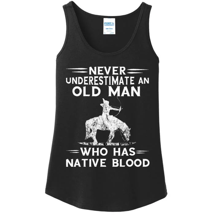 Never Underestimate An Old Man Native American Warrior Ladies Essential Tank