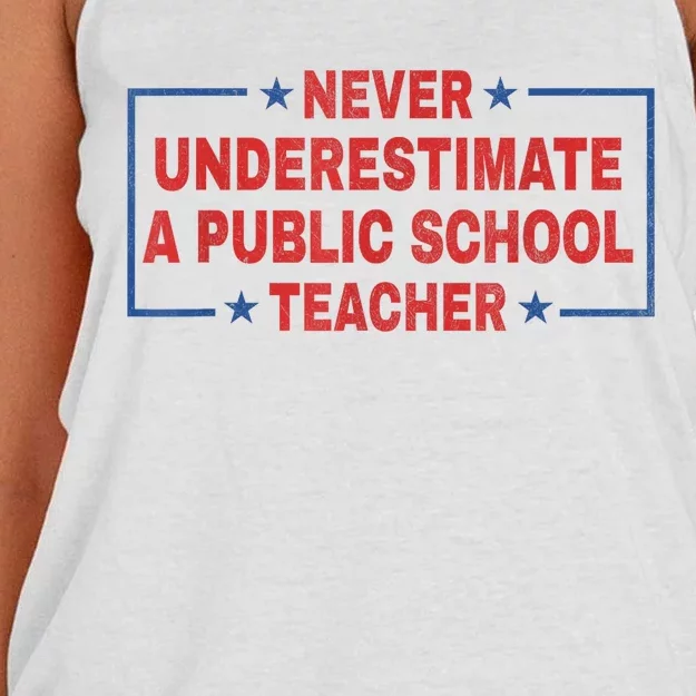 Never Underestimate A Public School Teacher Women's Knotted Racerback Tank