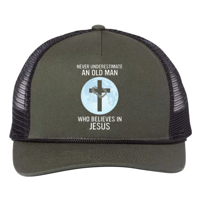 Never Underestimate An Old Man Who Believes In Jesus Retro Rope Trucker Hat Cap