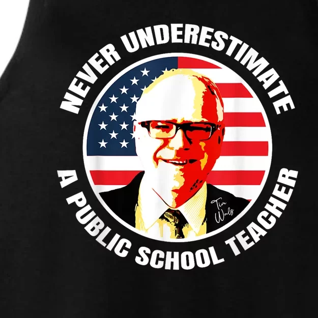 Never Underestimate A Publicschool Teacher Tim Walz Speech Ladies Tri-Blend Wicking Tank