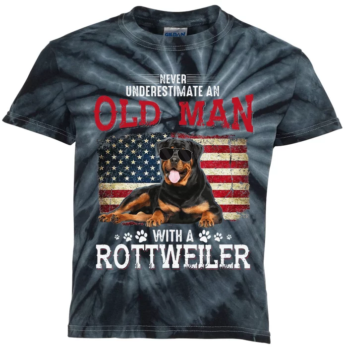 Never Underestimate An Old Man With A Rottweiler Costume Kids Tie-Dye T-Shirt