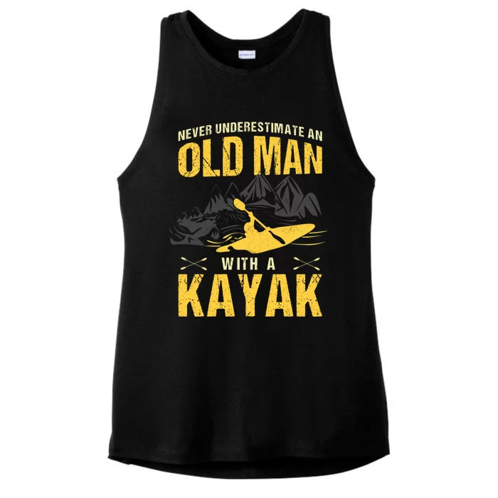 Never Underestimate An Old Man With A Kayak Ladies Tri-Blend Wicking Tank