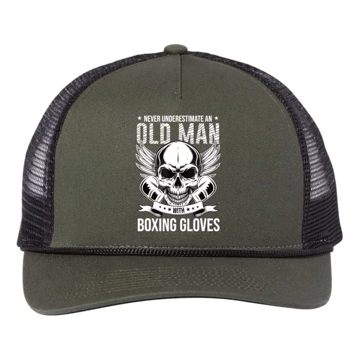 Never Underestimate An Old Man With Boxing Gloves Retro Rope Trucker Hat Cap