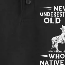 Never Underestimate An Old Man Native American Warrior Dry Zone Grid Performance Polo