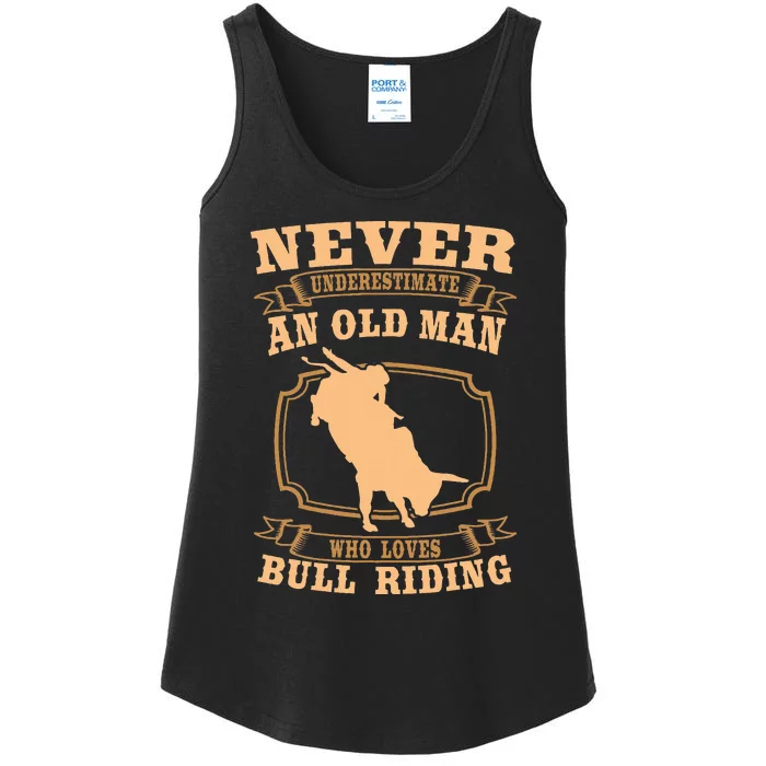 Never Underestimate An Old Man Bull Riding Rodeo Sport Ladies Essential Tank