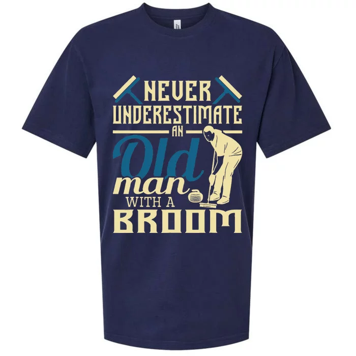 Never Underestimate An Old Man With A Broom Curling Curler Sueded Cloud Jersey T-Shirt