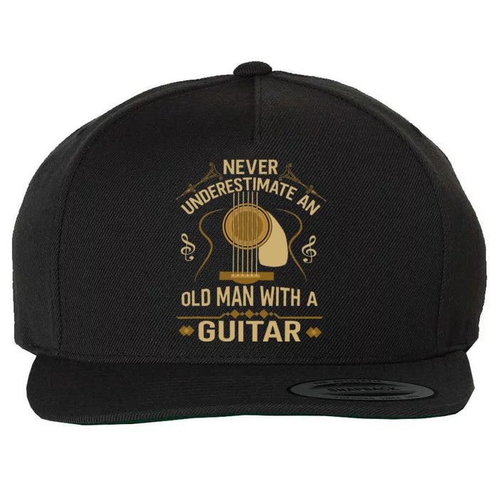 Never Underestimate An Old Man With A Guitar Acoustic Player Wool Snapback Cap