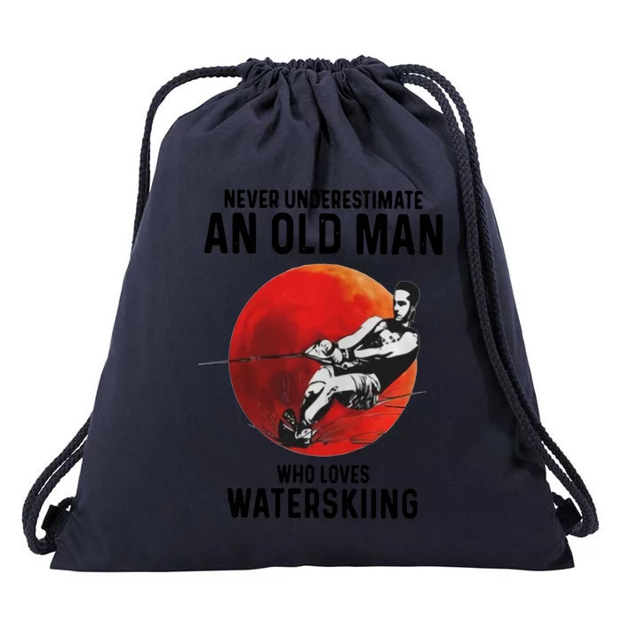 Never Underestimate An Old Who Loves Water Skiing Gift Drawstring Bag