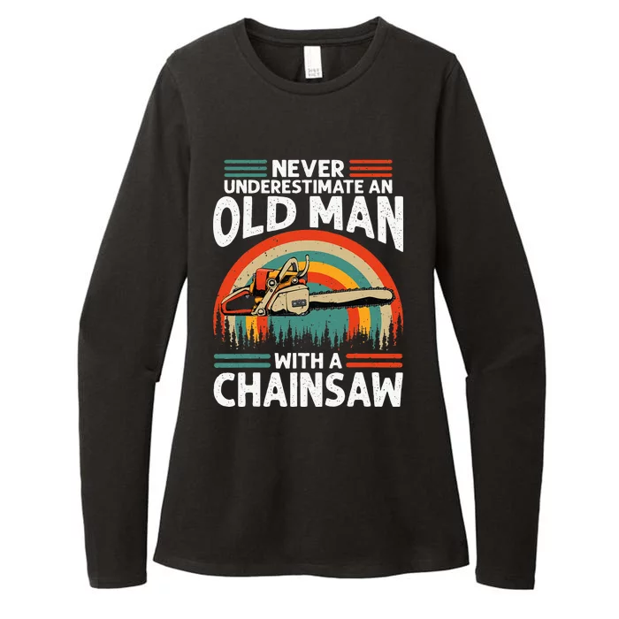 Never Underestimate An Old Man With Chainsaw Funny Carpenter Womens CVC Long Sleeve Shirt