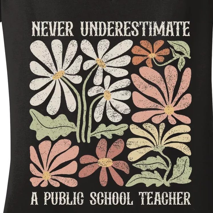 Never Underestimate A Public School Teacher Tim Walz Kamala Gift Women's V-Neck T-Shirt