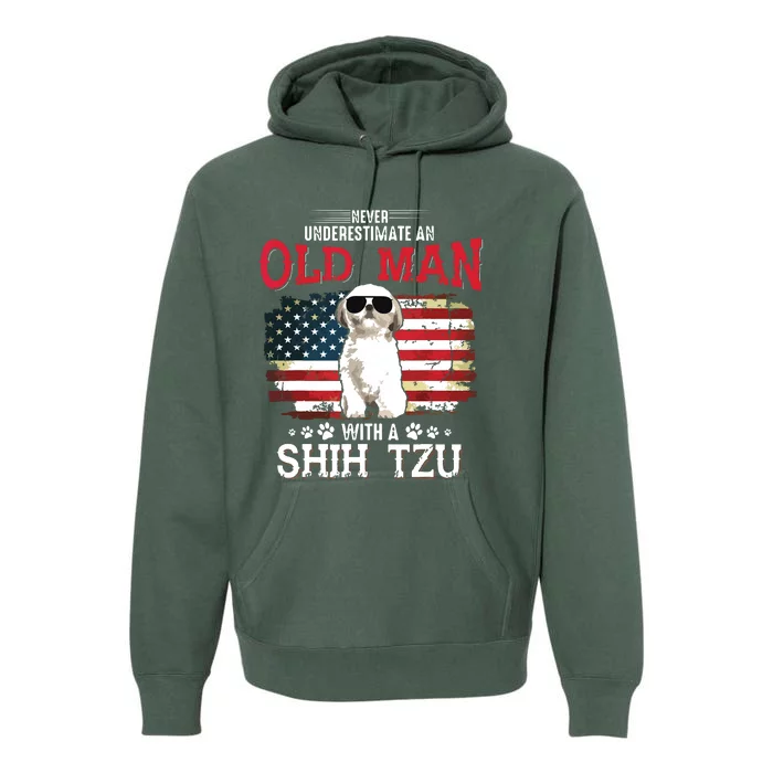 Never Underestimate An Old Man With A Shih Tzu Costume Gift Premium Hoodie