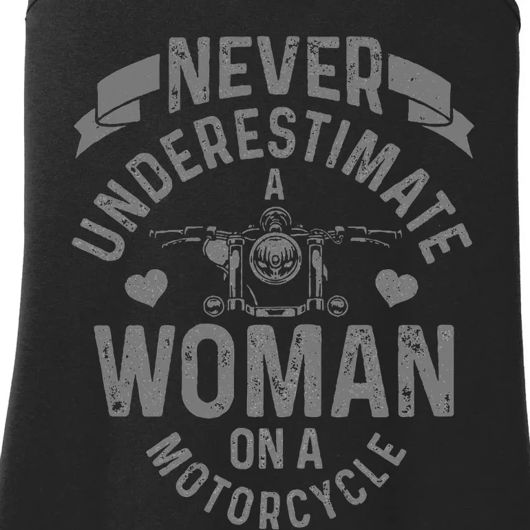 Never Underestimate A Woman Motorcycle Funny Biker Girl Ladies Essential Tank