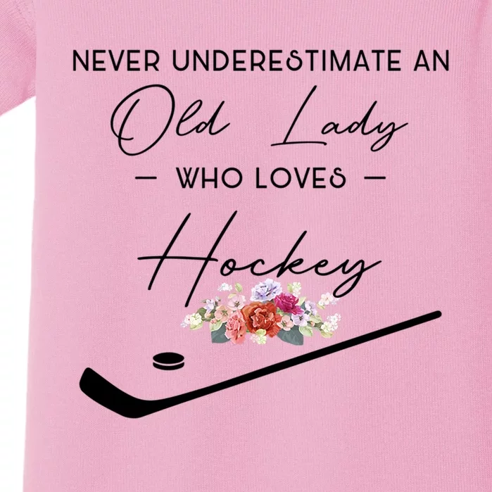 Never Underestimate An Old Lady Who Loves Hockey Gift Baby Bodysuit