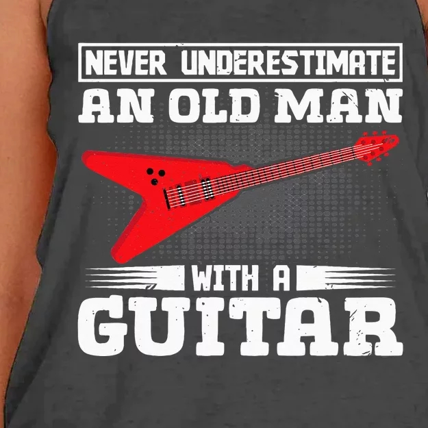 Never Underestimate An Old Man With A Guitar Women's Knotted Racerback Tank