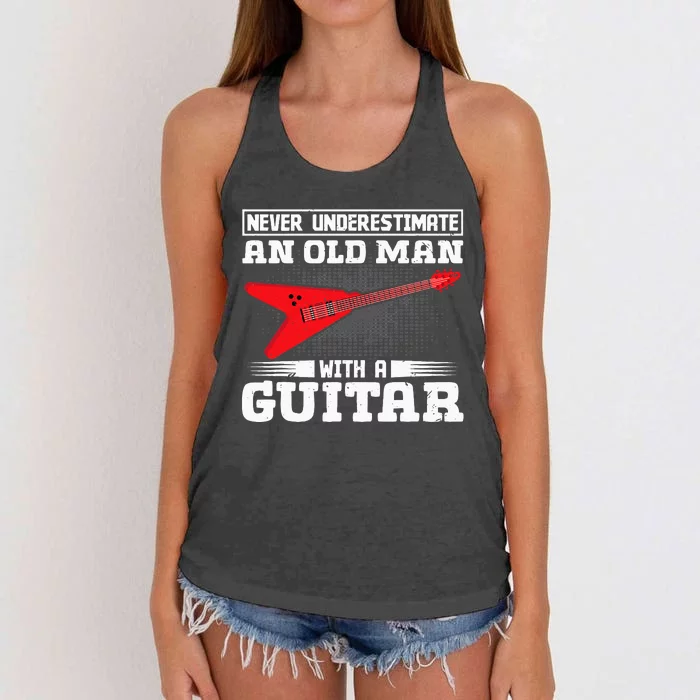 Never Underestimate An Old Man With A Guitar Women's Knotted Racerback Tank