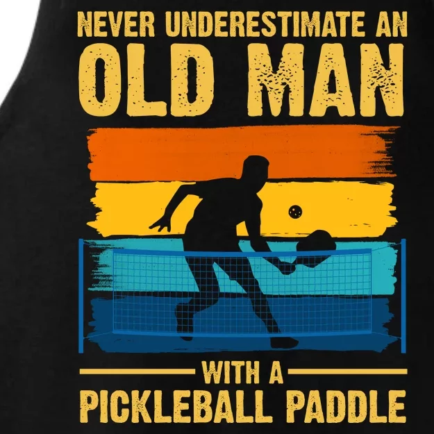 Never Underestimate An Old Man With A Pickleball Paddle Ladies Tri-Blend Wicking Tank