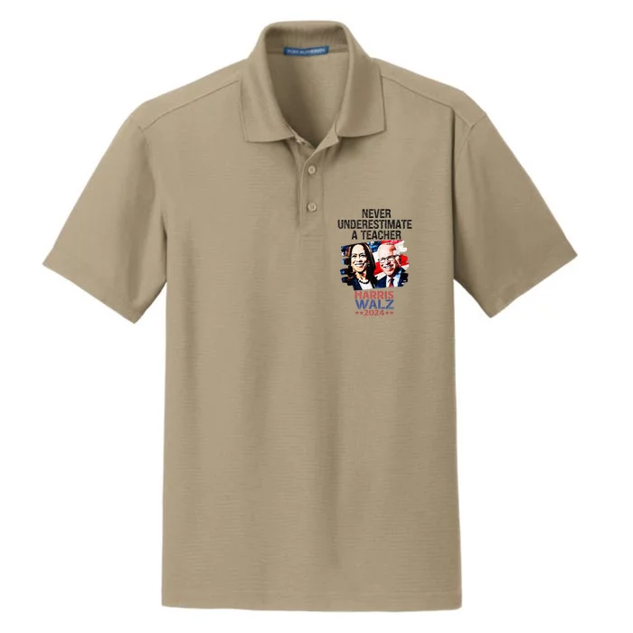 Never Underestimate A Teacher Harris Walz 2024 Freedom Dry Zone Grid Performance Polo