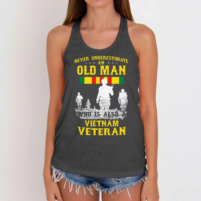 Never Underestimate An OLD MAN Vietnam Veteran Gift Women's Knotted Racerback Tank