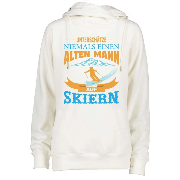 Never Underestimate An Old On Skis Winter Holidays Cool Gift Womens Funnel Neck Pullover Hood