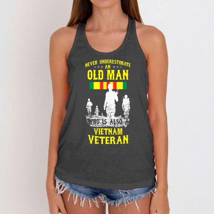 Never Underestimate An OLD MAN Vietnam Veteran Women's Knotted Racerback Tank