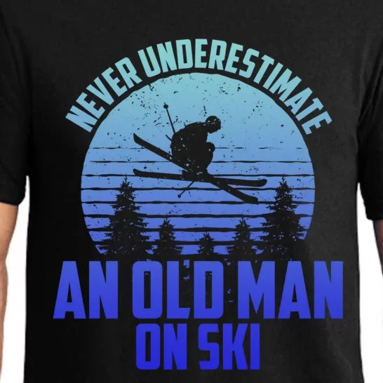 Never Underestimate An Old On Ski Skiing Dad Grandpa Gift Pajama Set