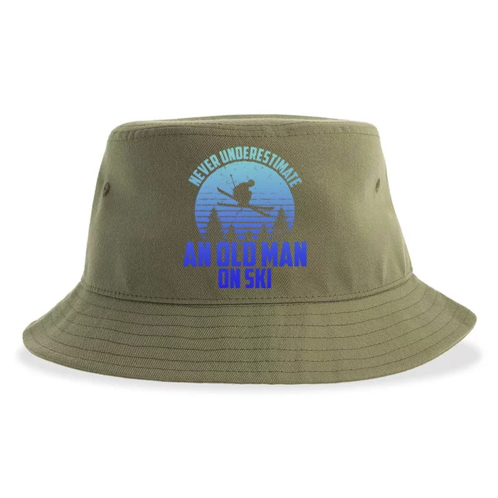 Never Underestimate An Old On Ski Skiing Dad Grandpa Gift Sustainable Bucket Hat