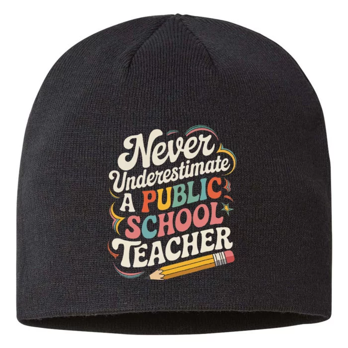 Never Underestimate A Public School Teacher Public Education 8 1/2in Sustainable Knit Beanie