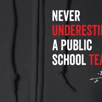 Never Underestimate A Public School Teacher Coach Quote Full Zip Hoodie