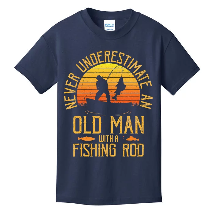 Never Underestimate An Old Man With A Fishing Rod Fisherman Kids T-Shirt