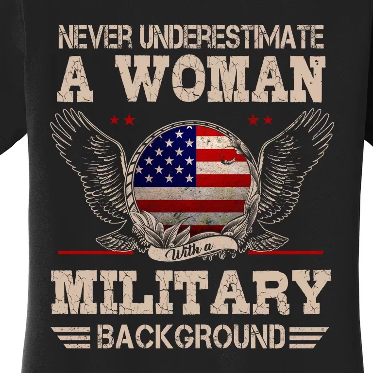 Never Underestimate A Woman With A Military Background Women's T-Shirt