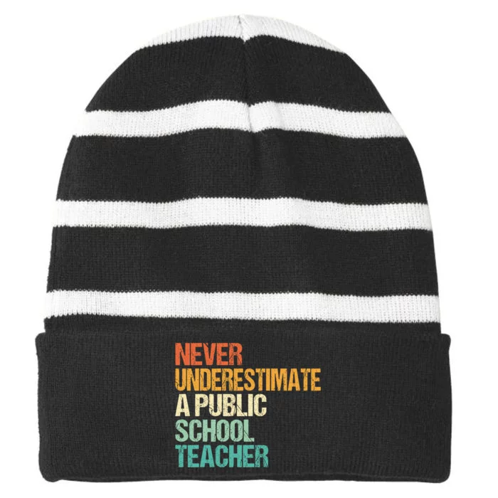 Never Underestimate A Public School Teacher Harris Walz 2024 Striped Beanie with Solid Band